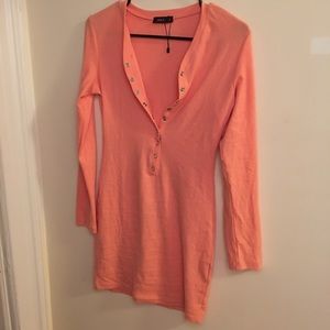 Fashion Nova Pink Coral Henley Mini Dress Sz Small